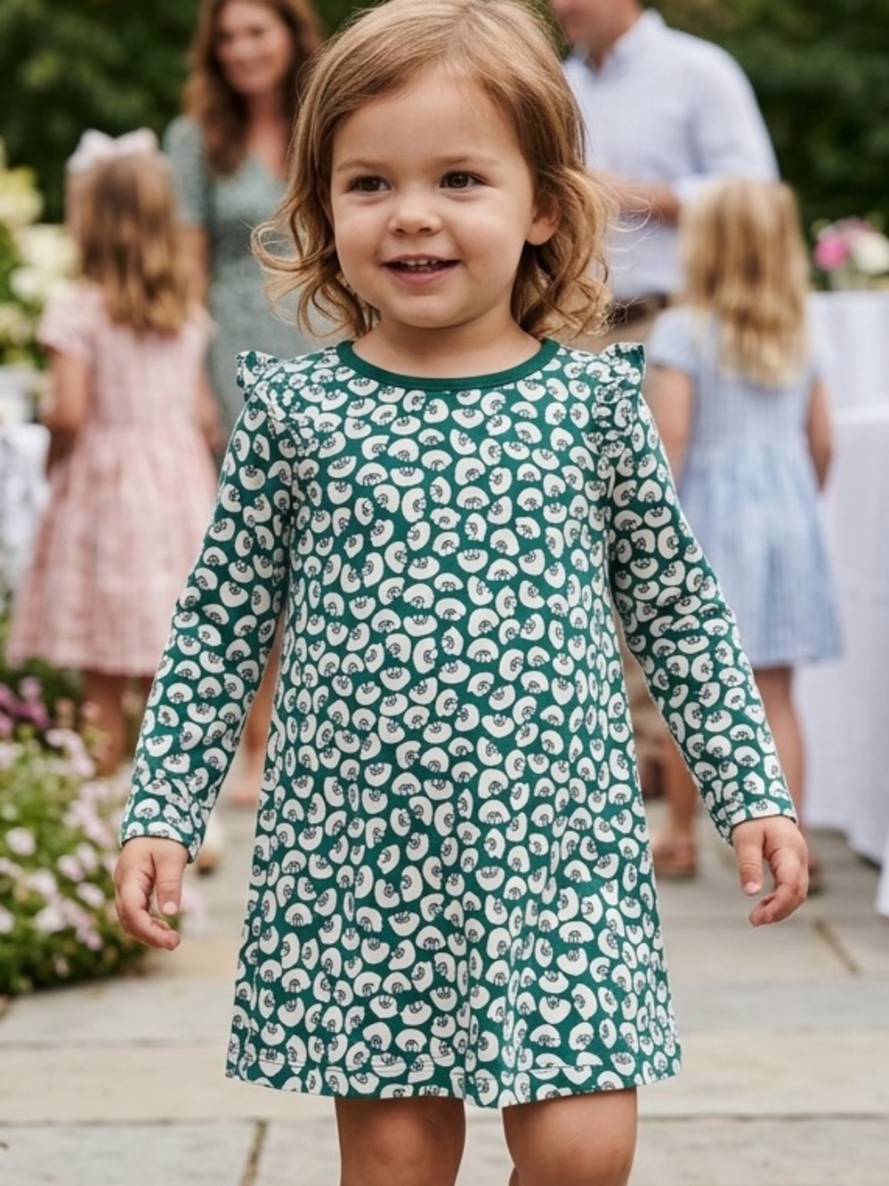Tea Collection Toddler Girl Green Floral Long Sleeve Dress 2T